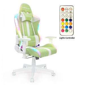 HAPPYGAME оффисын тоглоомын сандал RGB гэрэлтэй, тав тухтай эргэдэг гэрийн оффисын ширээний сандал