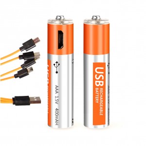 1.5V AAA Tîpa-C Barkirina Sê A Batteries Ion Lithium Pîlên Li-ionê yên Micro USB