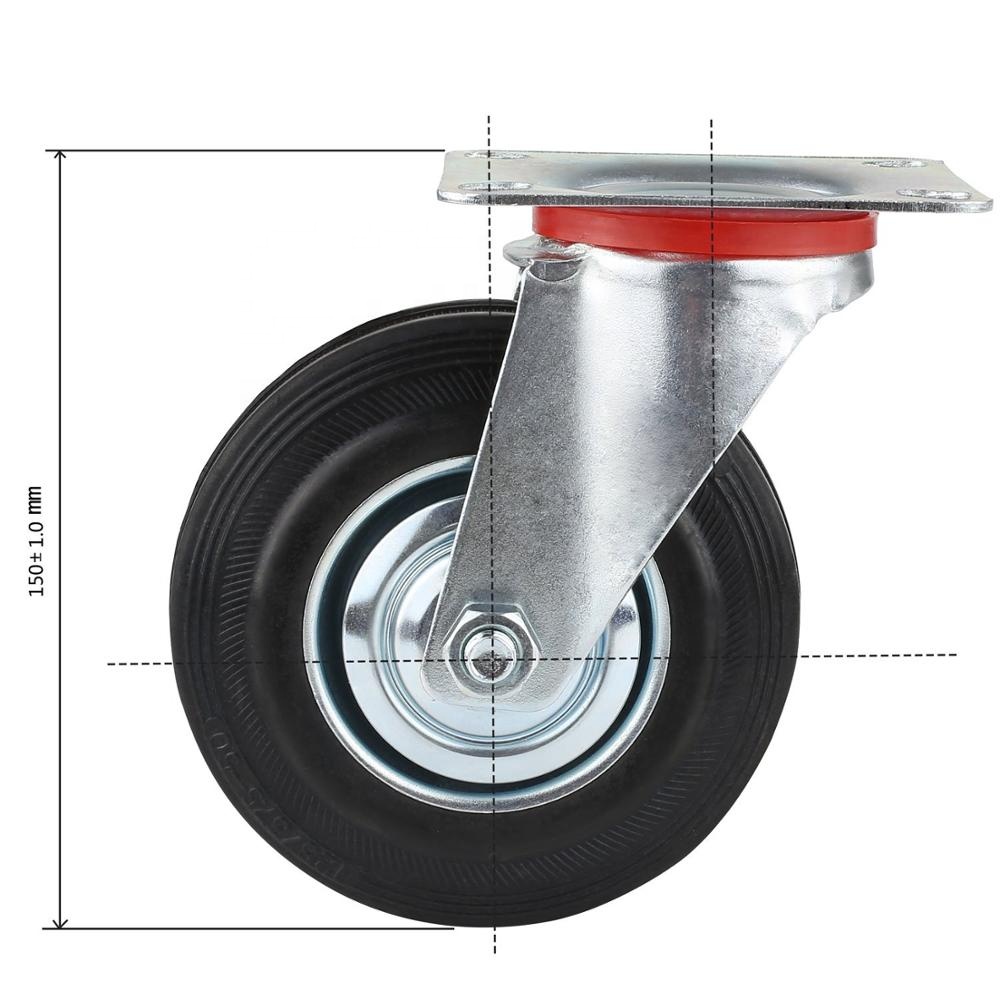 Gummi industrihjul Industriell svart gummi svingbart trinsehjul med bremse søppeldunker, vogner og vogn Stålfelg