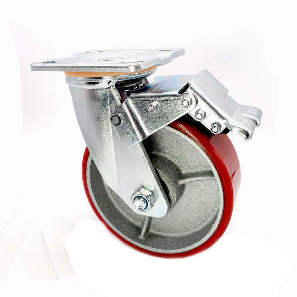 Ibhola ephindwe kabini ephethe i-Iron Core PU Industrial Wheel Caster