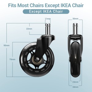 Vervangende wielen voor zwenkwielen voor bureaustoelen (set van 5) – 3″ zware wielen Vervangende zwenkwielen voor bureaustoelen van rubber
