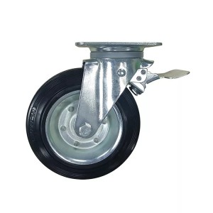 200mm diameter Solid Rubber Swivel with brake Waste Bin Caster wheel 205kg Capacity