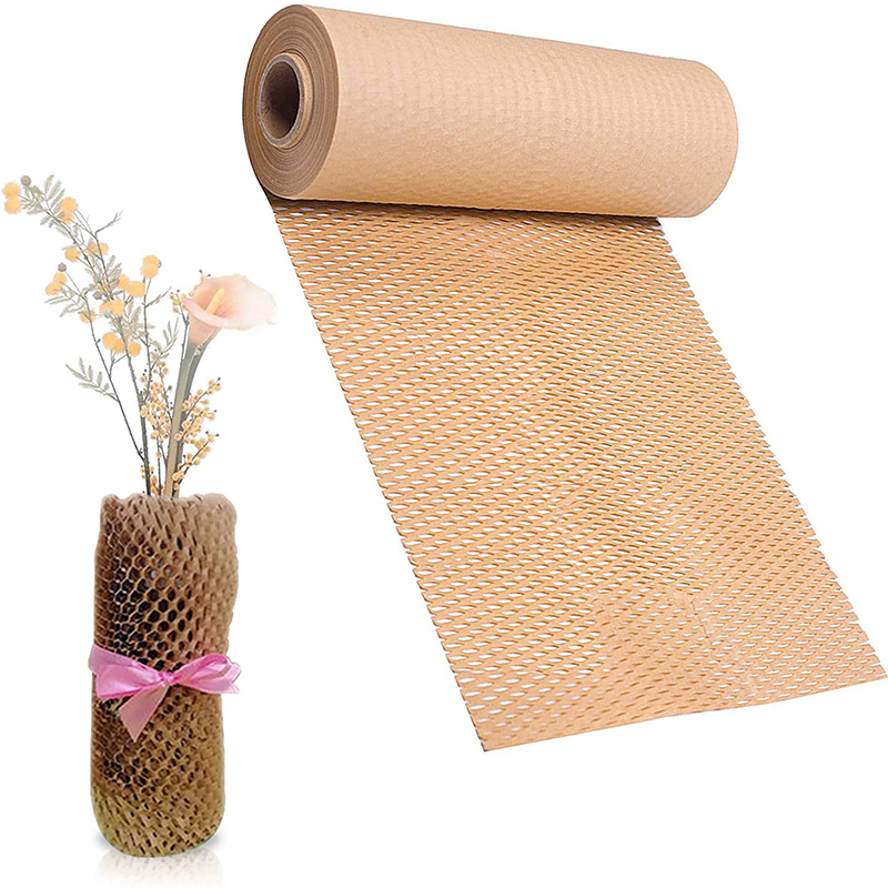 Rotolo d'imballaggio di cuscini riciclati in carta da imballaggio a nido d'ape