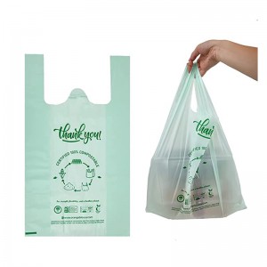 Genți de cumpărături 100% compostabile, pungi biodegradabile de mulțumire, pungi pentru băcănie, genți pentru restaurant, saci de tricouri de unică folosință pentru vânzarea cu amănuntul