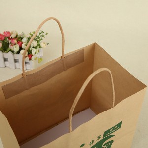 Os sacos de portador do papel de embalagem de Brown para removem o alimento com logotipo impresso costume