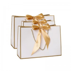 Cardboard Gift Paper Bag nga adunay Ribbon Bow ug Soft Handle