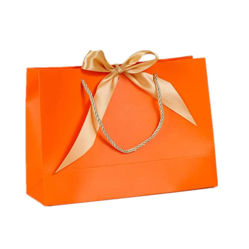 Bolsa de papel de agasallo de cartón con lazo de cinta e asa suave