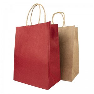 सानुकूल मुद्रित लोगोसह अन्न बाहेर काढण्यासाठी तपकिरी क्राफ्ट पेपर कॅरियर बॅग