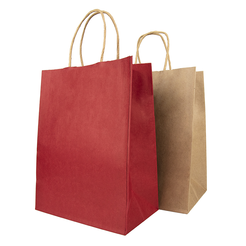 Brown Kraft Paper Carrier Bags Pou Pran Manje ak koutim enprime logo