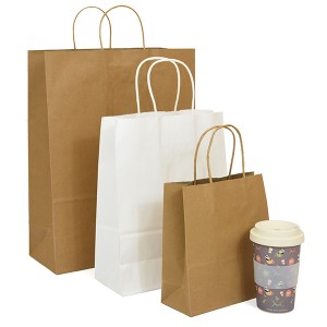 Bolsas de regalo de papel Kraft marrón a granel con bolsas de papel con asa giratoria
