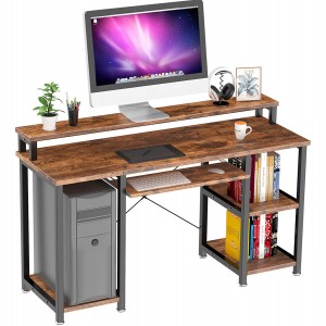 Computer Desk with Monitor Stand Storage Shelves Keyboard Tray，47″ Studying Writing Table for Home Office (Rustic Brown)