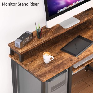Computer Desk with Monitor Stand Storage Shelves Keyboard Tray，47″ Studying Writing Table for Home Office (Rustic Brown)