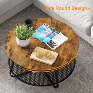 Modern Round Coffee Table with Storage Shelf