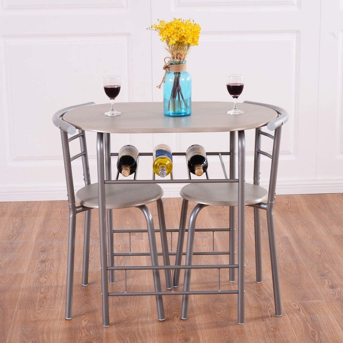 Metal Frame Kitchen Wooden Bistro Dining Table Set With Round Chairs Wholesale