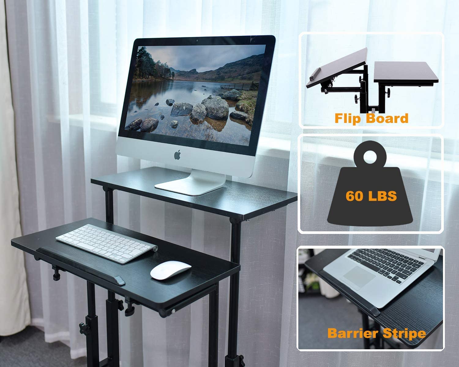 2021mobile Standing Desk Adjustable Computer Desk Rolling Laptop Cart On Wheels Home Office Computer Workstation