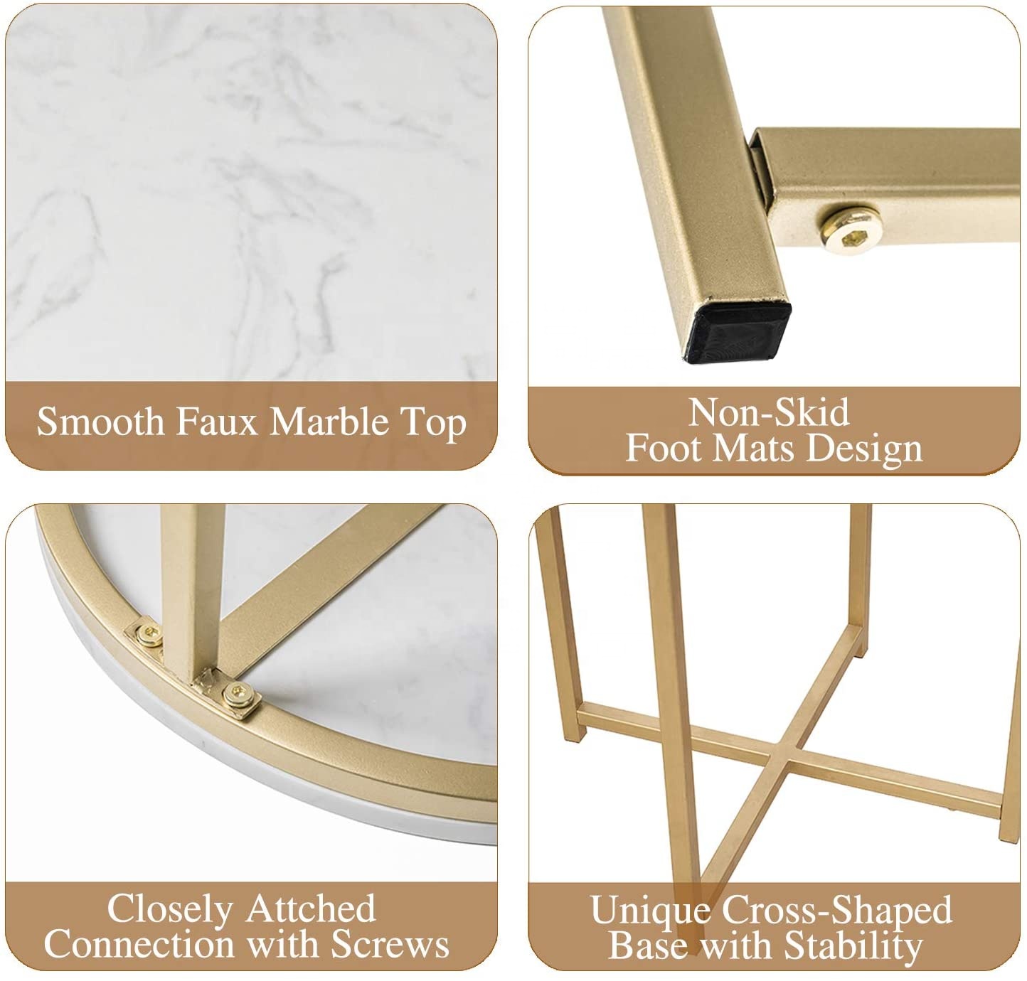 Modern Italian Marble Top for Sale Gold Frame Round Side End Table Bedside Small Coffee Table Sets