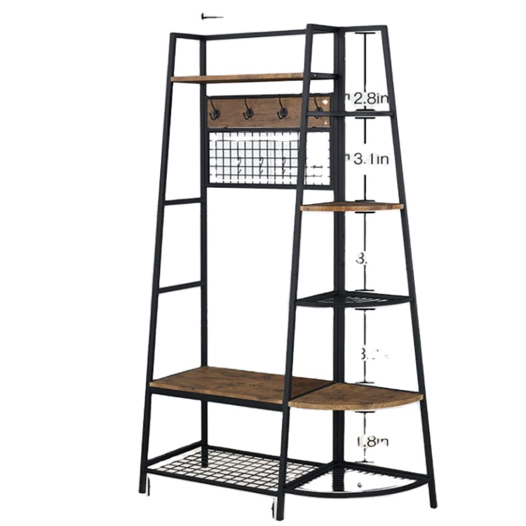 Entryway Coat Rack with Storage Shoes Bench Industrial Hall Tree with 5 Tile Storage Shelf