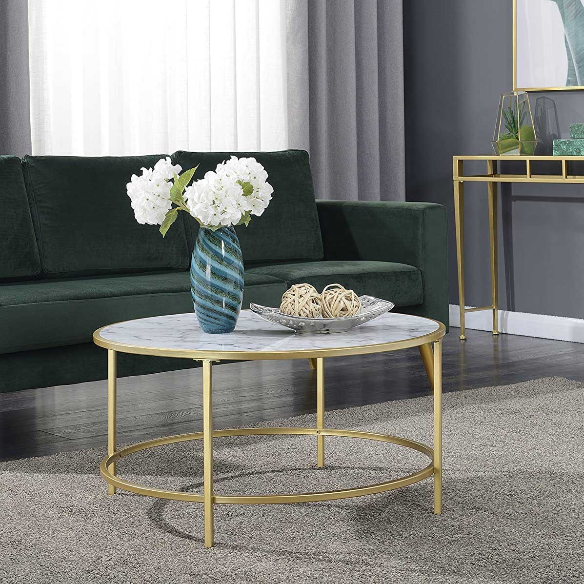 Wholesale Manufacturer Supplier Round Marble Top Gold Metal Coffee Table Modern Luxury Design for Living Room
