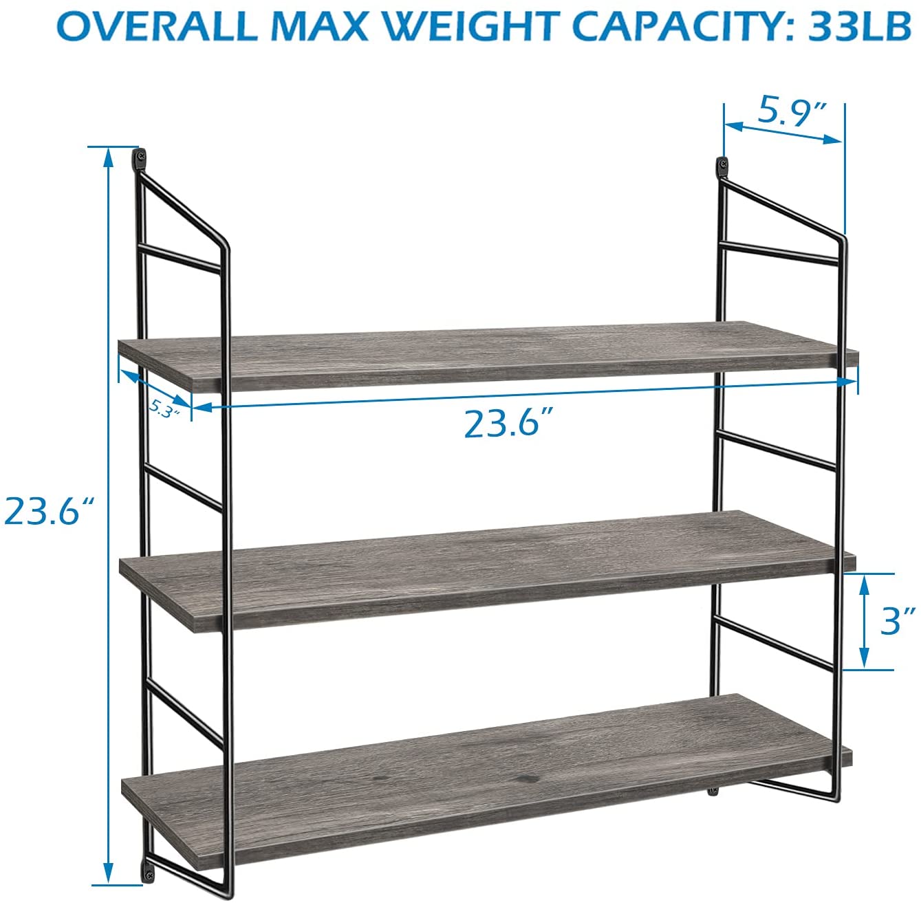 Wholesale Price 3-tier Wood And Metal Floating Wall Shelf