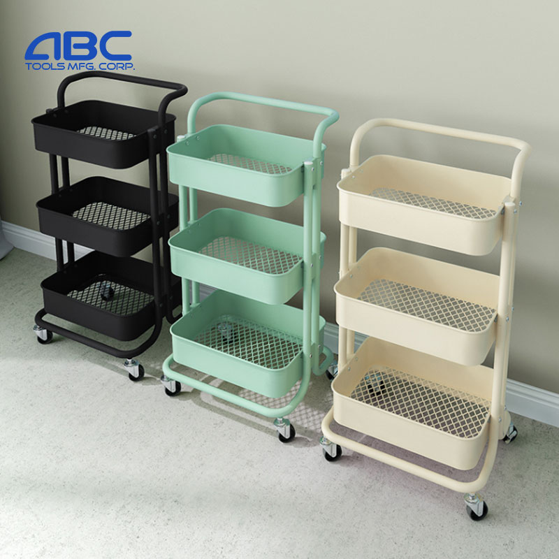 3 Tiers Storage Mobile Cart 4 Wheels Racking For Household