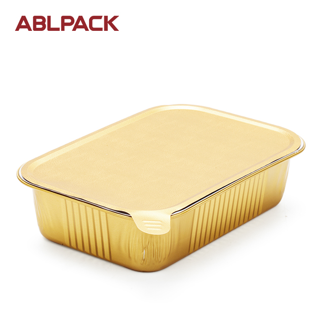 ABLPACK 750 ML/25 OZ  gold aluminum foil takeaway food tray with hot sealing lids Featured Image