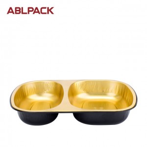 ABLPACK 850 ML/28.3 OZ double cavities aluminum foil takeaway food tray with PET lids