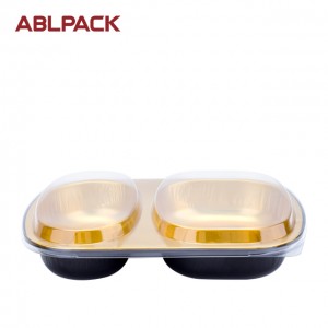 ABLPACK 850 ML/28.3 OZ double cavities aluminum foil takeaway food tray with PET lids