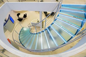 Glass Handrail Curved Staircases for House Space Saving