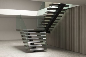 Prefabricated Metal Wood Step Mono Stringer Staircase