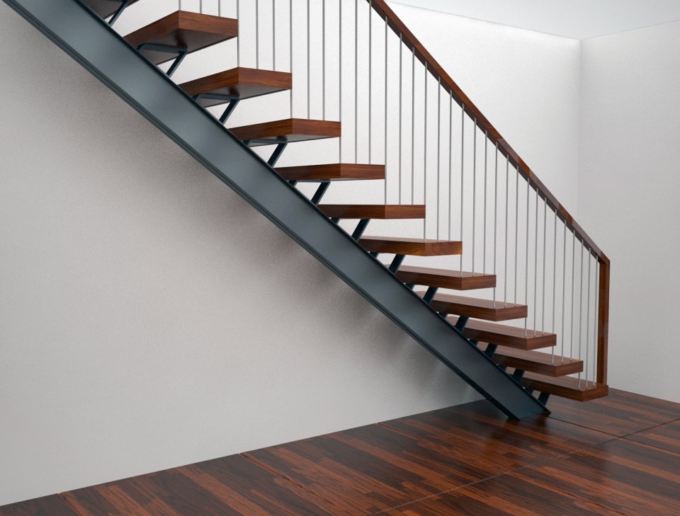 Steel Straight Staircase with wooden stair tread (2)