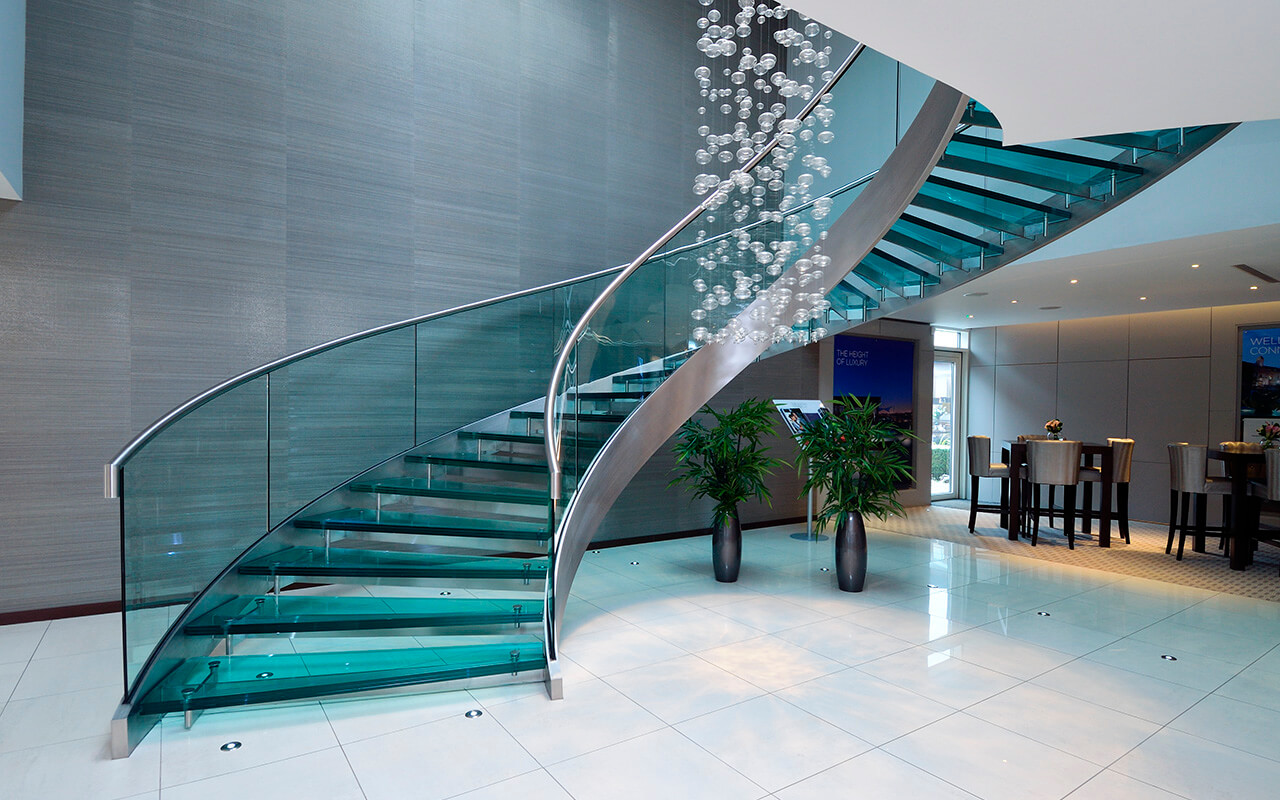 Professional Elegant Safety Arc/Helical Marble Staircase Steel Glass Stairs Curved Staircase