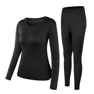 Women’s Scoop Neck Top & Bottom Ultra Thin Thermal Underwear Set Womens Quick Dry Gym Sports Shirt Yoga Top Fitness Long Sleeve T-Shirt