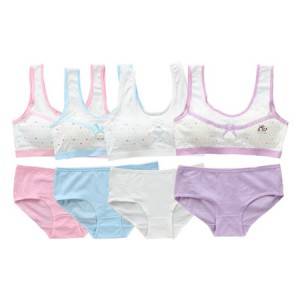Crop Top für Mädchen, Trainings-BH und Unterhose, 4er-Pack, Crop Top für Mädchen + Slip aus atmungsaktiver Baumwolle