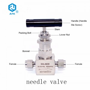 AFK High Pressure 6000PSI Stainless Steel 316 Small Square Body Slotted Handle Ferrule Needle Valve