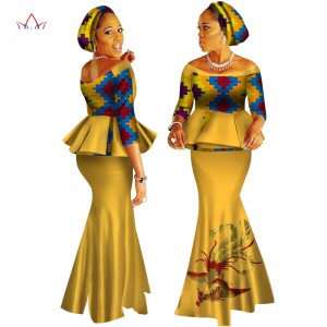African Women Clothing Long Skirt Set for Hand Made Off Shoulder Half Sleeve WY2626