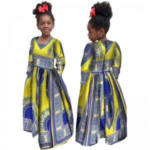 African Traditional Cotton Natural Dress For  Girl With Long Sleeve WYT61