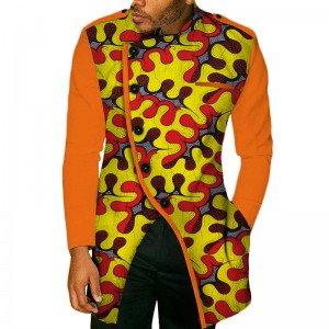 African Wax Print Long Sleeve Top Shirts for Men Dashiki Clothing WYN49
