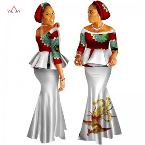 African Women Clothing Long Skirt Set for Hand Made Off Shoulder Half Sleeve WY2626