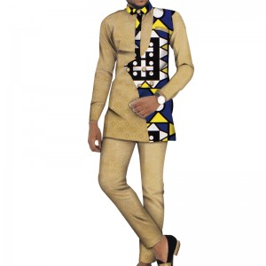 Bazin African Men Clothes for Casual Men Top Shirts and Pants Sets WYN981
