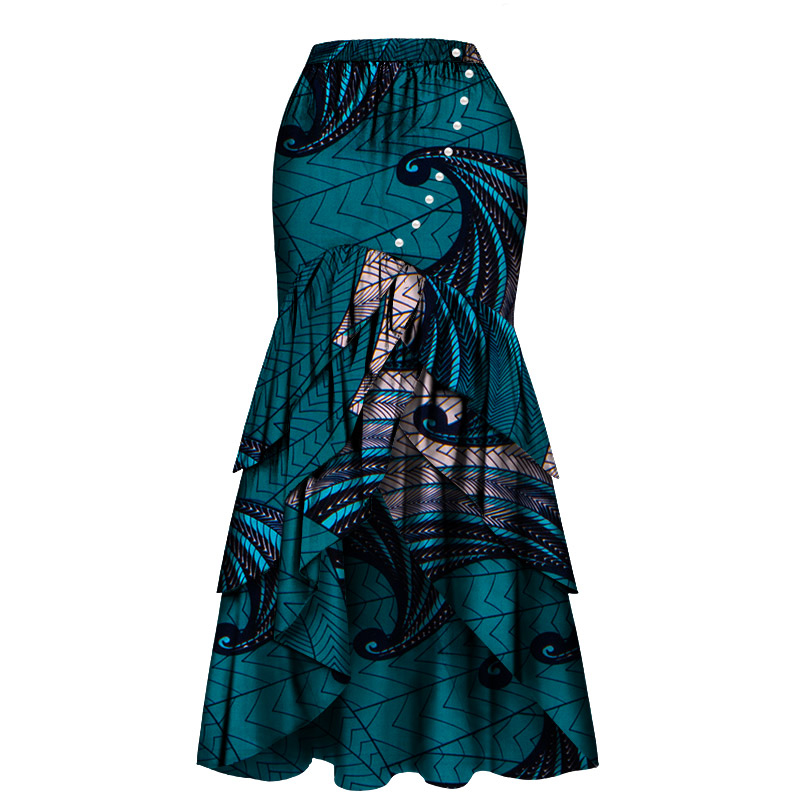 Custom African Elastic High Waist Ankara Fabric Maxi Women Skirt