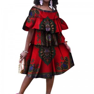 Women Casual African Fashion Dashiki Cotton Tiered Skirt for Lady Ankara Printing Wax dress WY4746