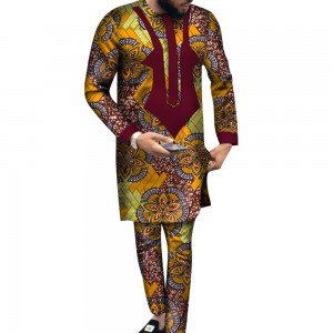 African Clothes for Men Long Sleeve Dashiki Shirt and Pants African Print Clothing Bazin Riche Pants Set Men Suits WYN540