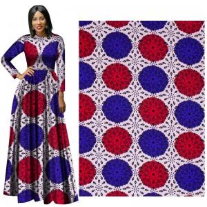 Polyester African Clothes with white Background Cloth Red and Blue Circel fabric for FP6427