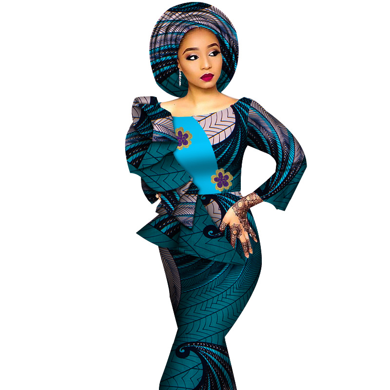 Factory For Man African Attire - Women Print Draped Straight Long Dresses African Ankara Dresses with WY4291 – AFRICLIFE