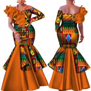 Sexy Slash Neck Wedding Party Dashiki African Women Bazin Riche Dress with WY4224