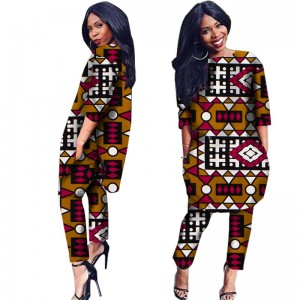African Clothes Two Pieces Set Women Shirt Dress and Long Pants with Pocket Plus Size WY1091