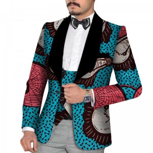 Men Jacket Vest 2 Pieces Suits Slim For Fashion Printed Dashiki Blazer WYN880