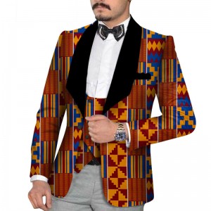 Men Jacket Vest 2 Pieces Suits Slim For Fashion Printed Dashiki Blazer WYN880