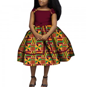 Lovely Girls Dresses Bazin Riche African Print Bow Tie Cute Ankara Dresses for Children Clothing Party Dress WYT525