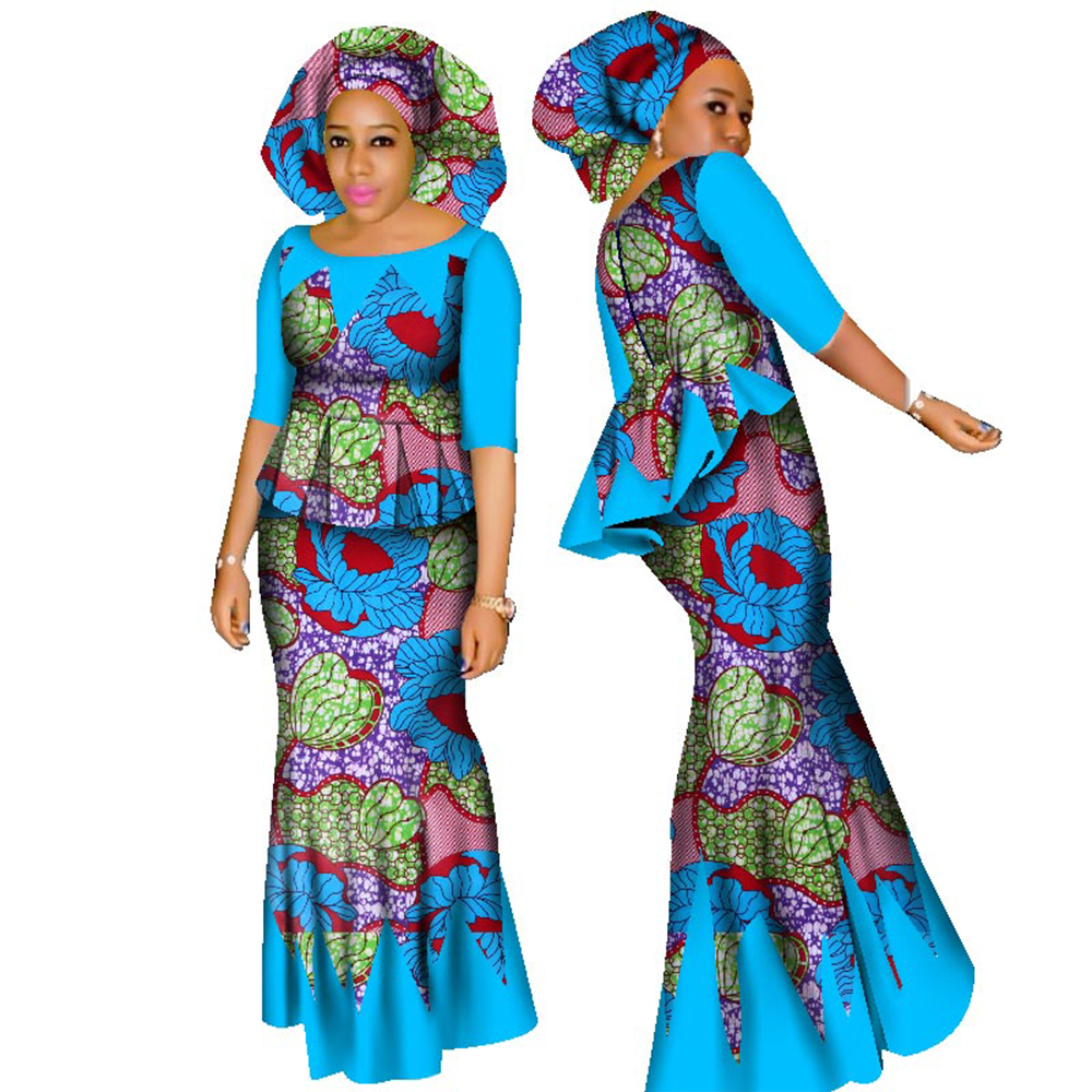 Well-designed Two Piece African Print Outfits - African Women skirt Set Dashiki Cotton Crop Top and Skirt Set with a Head Scarf  WY1437 – AFRICLIFE